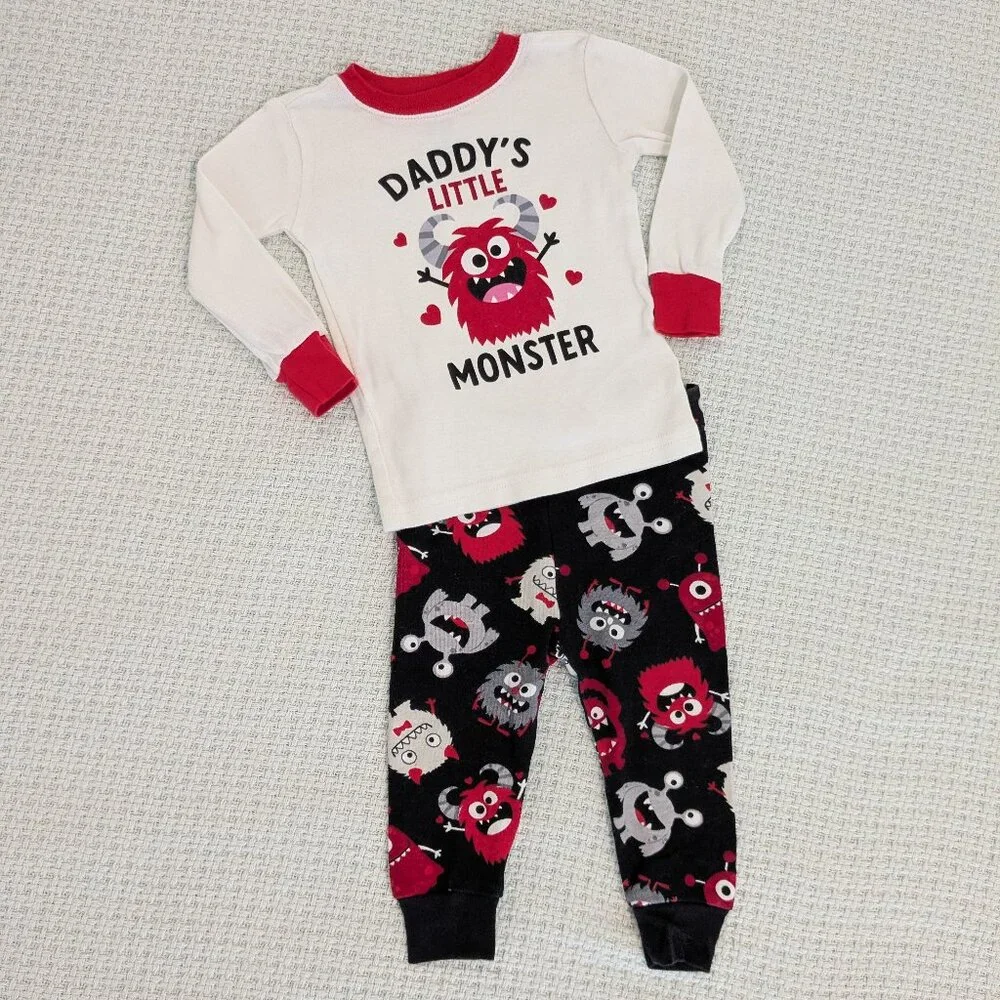 🛍️ BUNDLE ONLY • Children's Place Valentine's "Daddy's Little Monster" PJs 6-9m - Picture 1 of 7